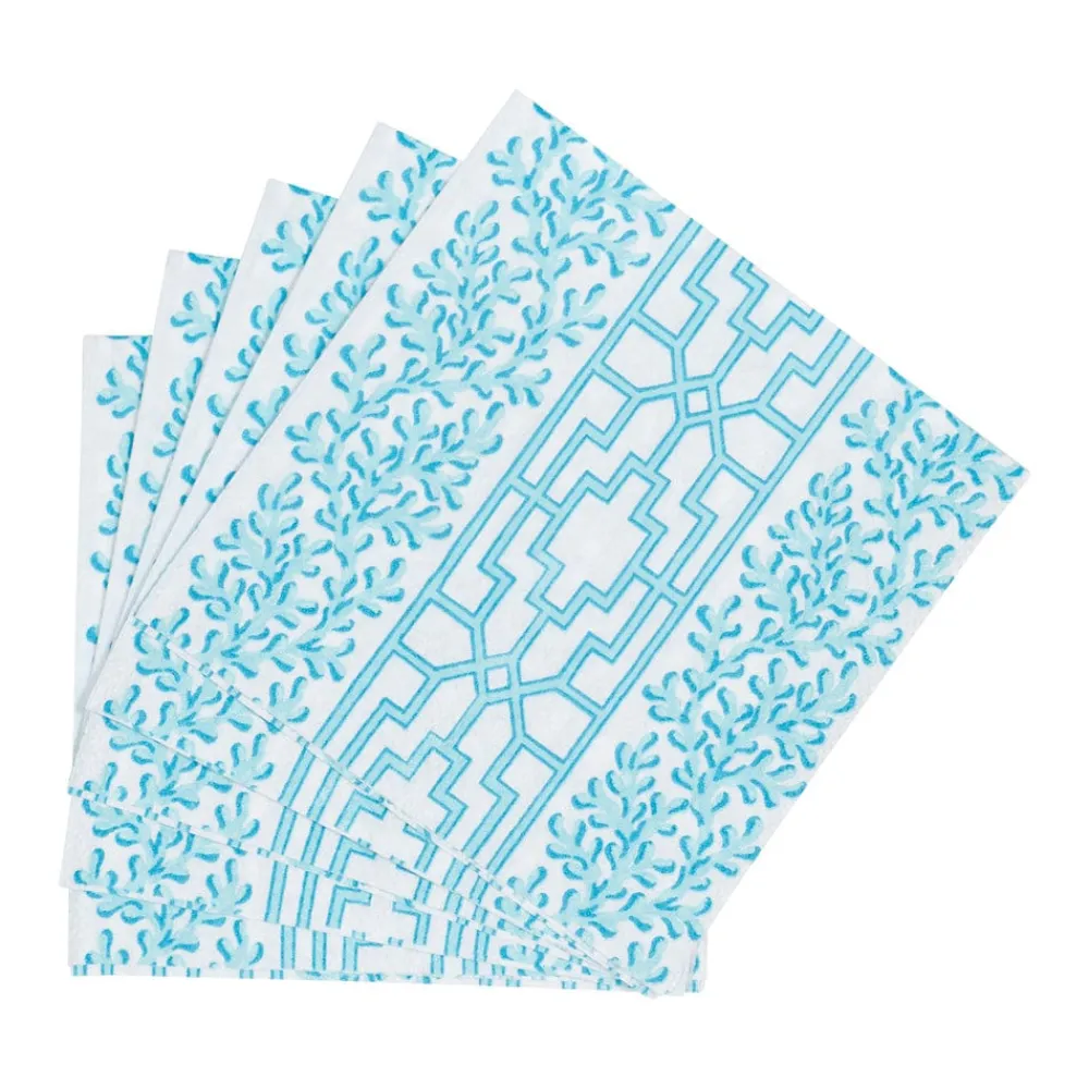 Caspari Paper Cocktail Napkins|Coral And Trellis Robin's Egg Cocktail Napkins - 20 Per Package