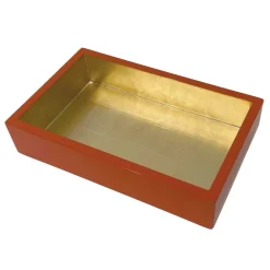 Caspari Lacquer Trays And Accessories|Napkin Holders & Rings|Coral With Gold Lacquer Guest Towel Napkin Holders