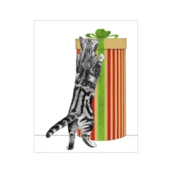 Caspari Christmas Gift Tags & Labels|Gift Tags & Enclosure Cards|Curious Christmas Cats Gift Enclosure Cards - 4 Mini Cards & 4 Envelopes