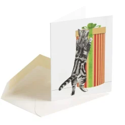 Caspari Christmas Gift Tags & Labels|Gift Tags & Enclosure Cards|Curious Christmas Cats Gift Enclosure Cards - 4 Mini Cards & 4 Envelopes