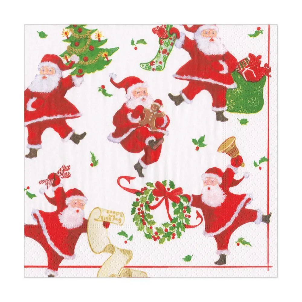 Caspari Christmas Napkins|Paper Luncheon Napkins|Dancing Santas Paper Luncheon Napkins - 20 Per Package