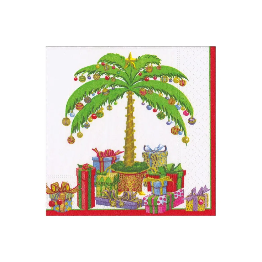 Caspari Paper Cocktail Napkins|Deck The Palm Pearl Cocktail Napkins - includes 20 per package