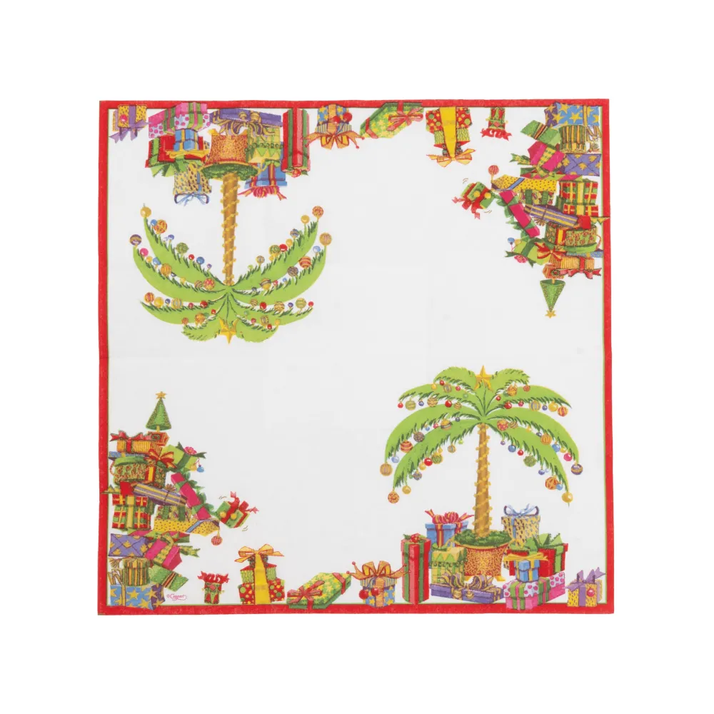 Caspari Paper Cocktail Napkins|Deck The Palm Pearl Cocktail Napkins - includes 20 per package