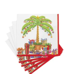 Caspari Paper Cocktail Napkins|Deck The Palm Pearl Cocktail Napkins - includes 20 per package
