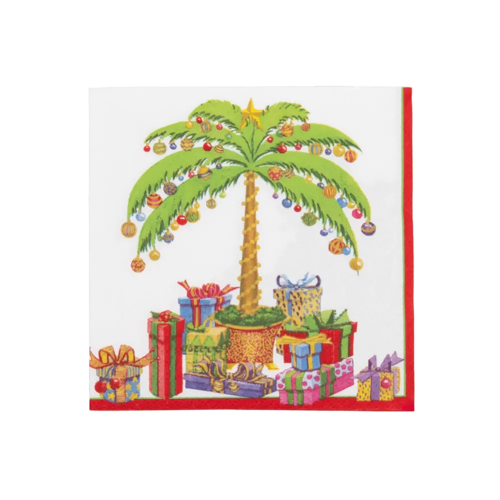 Caspari Paper Cocktail Napkins|Deck The Palm Pearl Cocktail Napkins - includes 20 per package