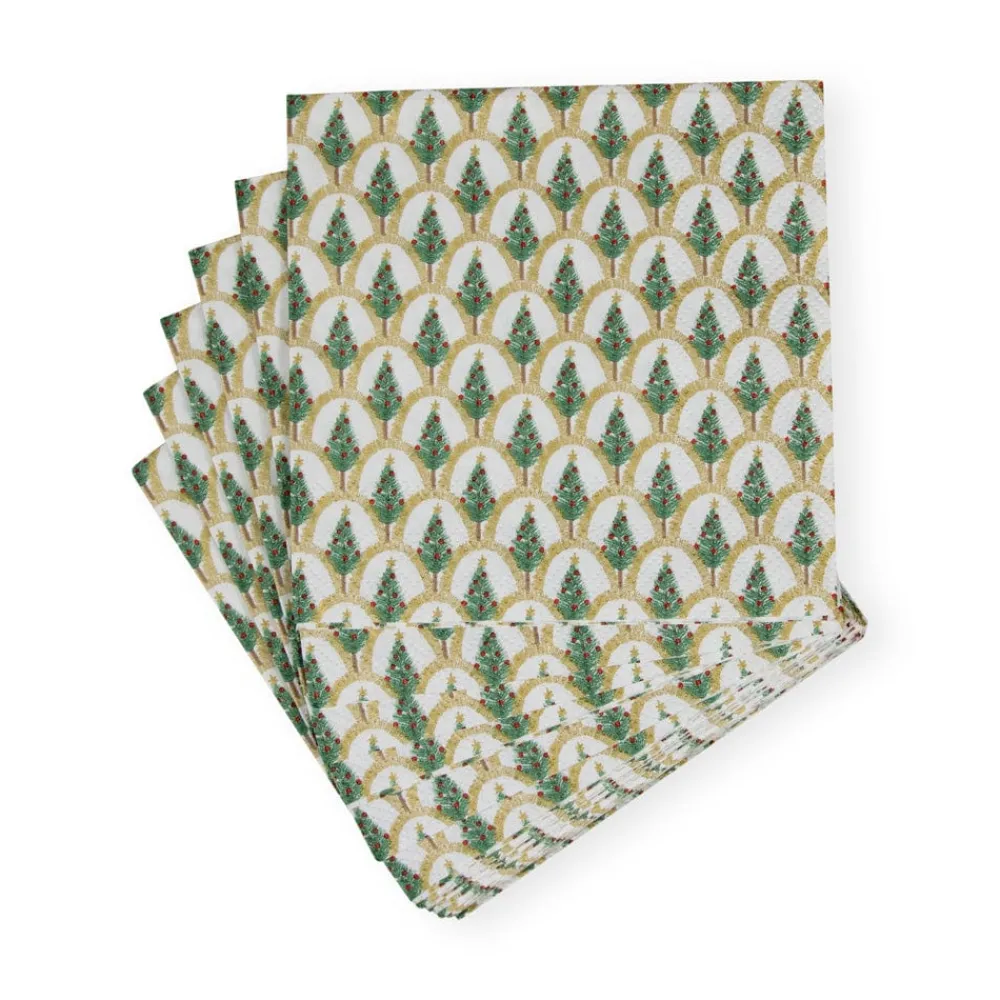 Caspari Christmas Napkins|Paper Cocktail Napkins|Deco Christmas Gold Cocktail Napkins - 20 Per Package