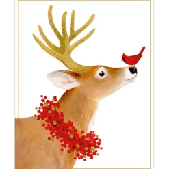 Caspari Christmas And Holiday Cards|Boxed Holiday Cards|Deer And Cardinal Petite Boxed Christmas Cards - includes 15 cards & envelopes
