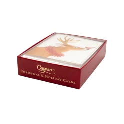 Caspari Christmas And Holiday Cards|Boxed Holiday Cards|Deer And Cardinal Petite Boxed Christmas Cards - includes 15 cards & envelopes