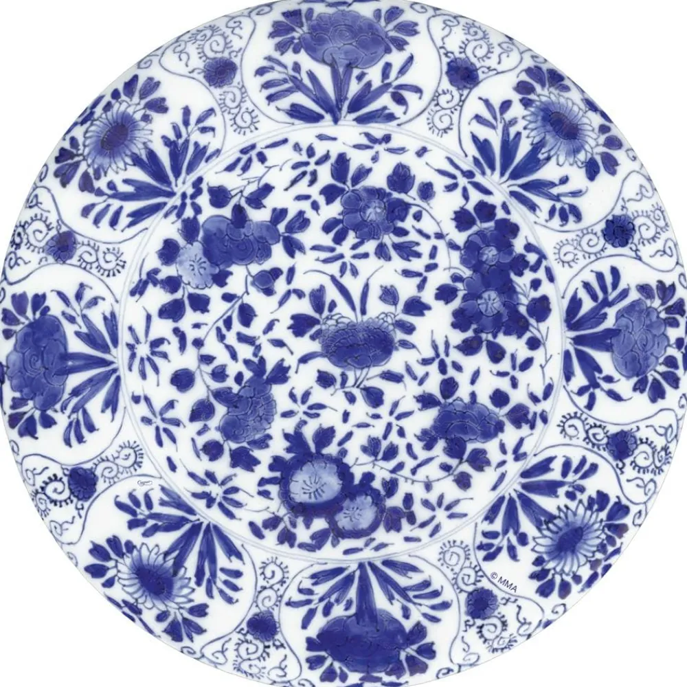 Caspari Bridal Shower|Paper Placemats|Delft Round Paper Placemats in Blue - 12 Per Package