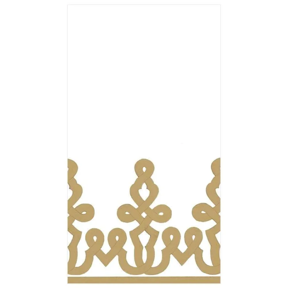 Caspari Thanksgiving|Paper Guest Towels|Dessin Passementerie Paper Linen Guest Towel Napkins in Gold - 12 Per Package