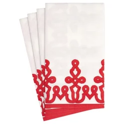 Caspari Paper Guest Towels|Dessin Passementerie Paper Linen Guest Towel Napkins in Red - 12 Per Package