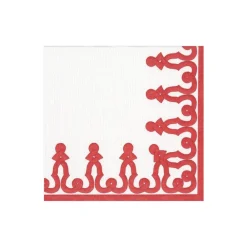 Caspari Christmas Napkins|Paper Cocktail Napkins|Dessin Passementerie Paper Linen Cocktail Napkins in Red - 15 Per Package