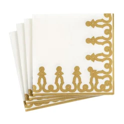 Caspari Christmas Napkins|Engagement Party|Dessin Passementerie Paper Linen Cocktail Napkins in Gold - 15 Per Package
