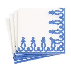 Caspari Mother'S Day|Hanukkah|Dessin Passementerie Paper Linen Cocktail Napkins in Riviera Blue - 15 Per Package