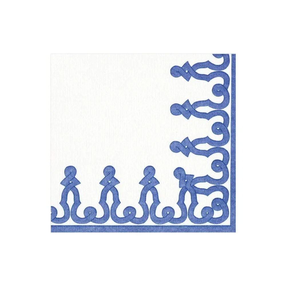 Caspari Mother'S Day|Hanukkah|Dessin Passementerie Paper Linen Cocktail Napkins in Riviera Blue - 15 Per Package