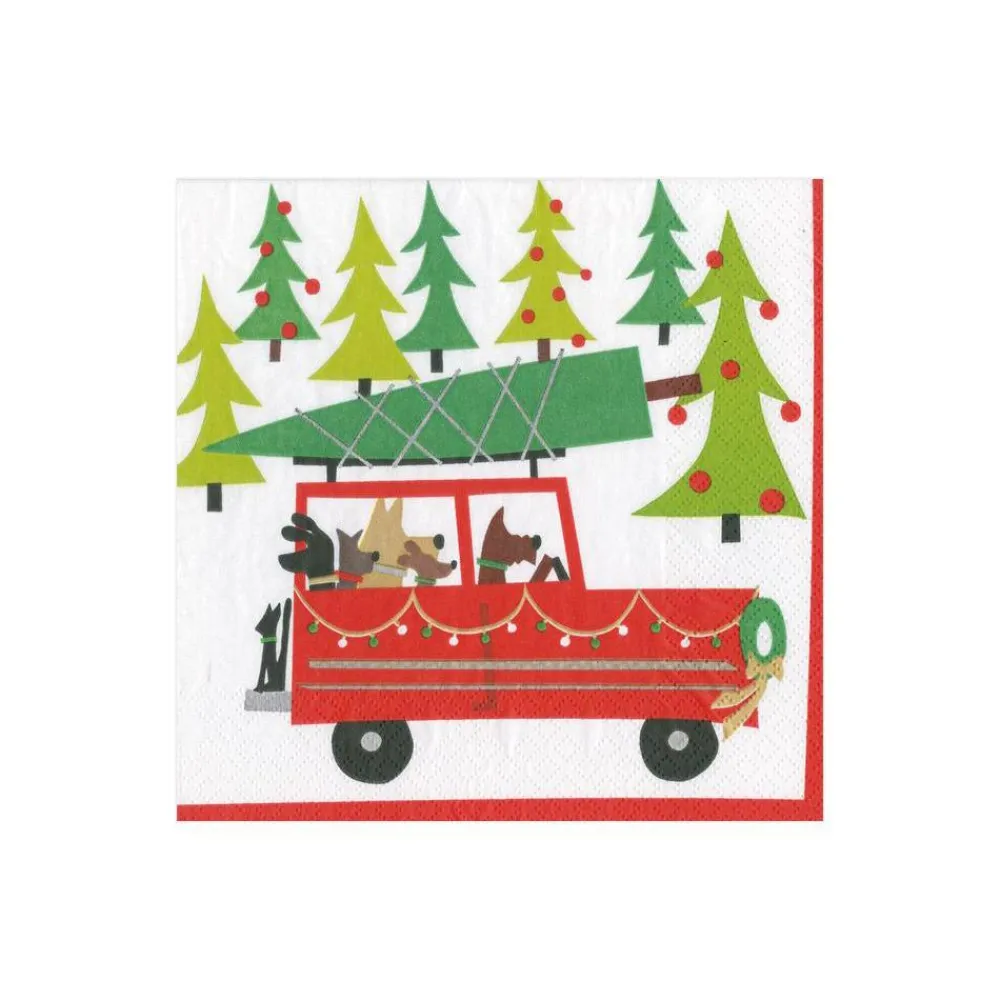 Caspari Christmas Napkins|Paper Cocktail Napkins|Doggy Tree Adventure Paper Cocktail Napkins - 20 Per Package