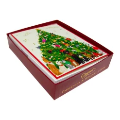 Caspari Christmas And Holiday Cards|Boxed Holiday Cards|Dogs And Cats Christmas Tree Large Boxed Christmas Cards - includes 15 cards & envelopes