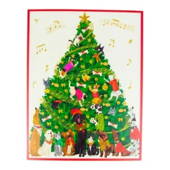 Caspari Christmas And Holiday Cards|Boxed Holiday Cards|Dogs And Cats Christmas Tree Large Boxed Christmas Cards - includes 15 cards & envelopes