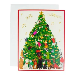 Caspari Christmas And Holiday Cards|Boxed Holiday Cards|Dogs And Cats Christmas Tree Large Boxed Christmas Cards - includes 15 cards & envelopes