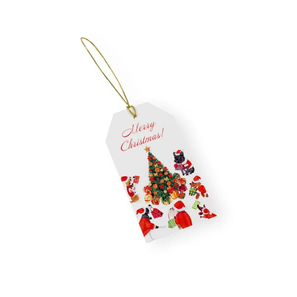 Caspari Christmas Gift Tags & Labels|Gift Tags & Enclosure Cards|Dogs Around Christmas Tree Gift Tags - 4 Per Package