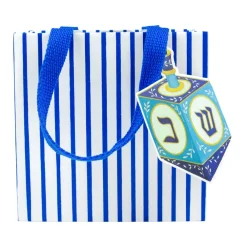 Caspari Christmas Gift & Bottle Bags|Hanukkah|Dreidel And Stripes Gift Bags - 1 Each