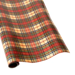 Caspari Christmas Wrapping Paper|Wrapping Paper|Dress Stewart Tartan Gift Wrapping Paper on Gold Foil - 30" x 6' Roll