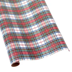 Caspari Christmas Wrapping Paper|Wrapping Paper|Dress Stewart Tartan Reversible Gift Wrapping Paper in White - 30" x 8' Roll
