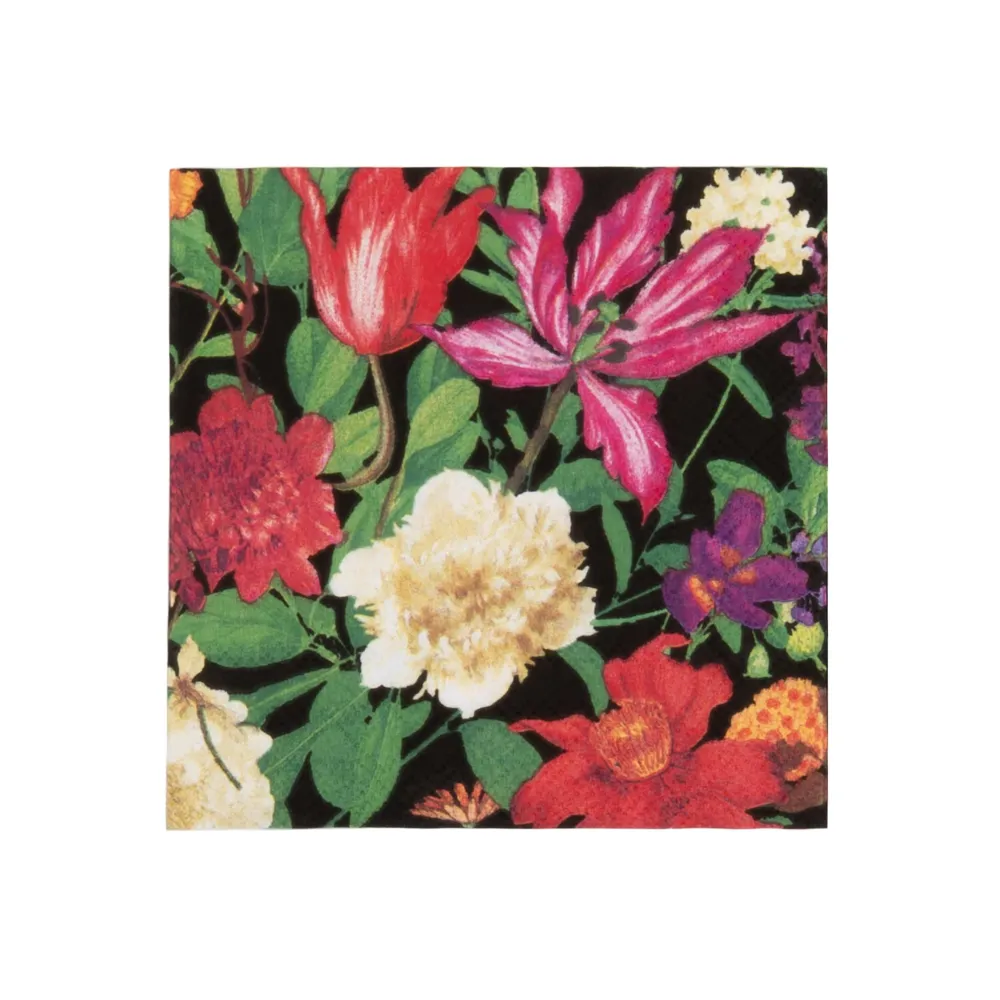 Caspari Paper Cocktail Napkins|Dutch Floral Black Cocktail Napkins - includes 20 Cocktail Napkins