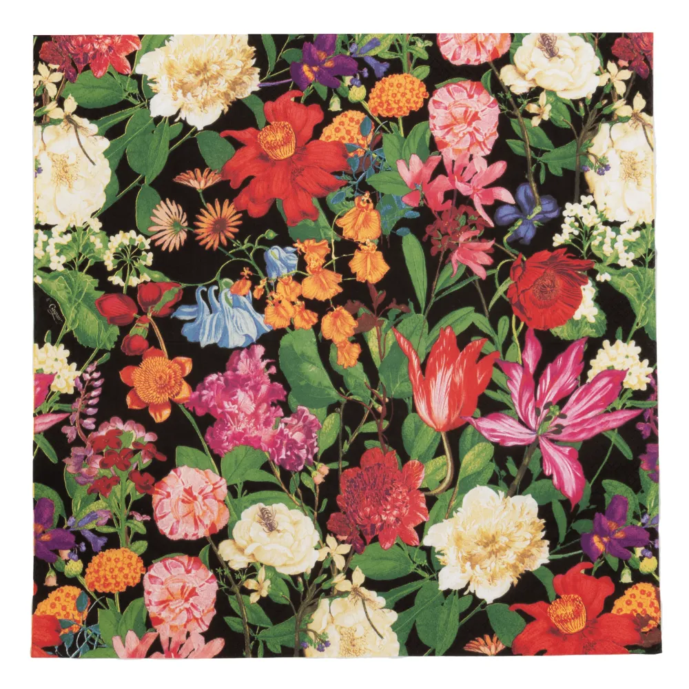 Caspari Paper Luncheon Napkins|Dutch Floral Black Luncheon Napkins - includes 20 Luncheon Napkins