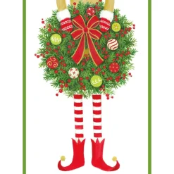 Caspari Christmas And Holiday Cards|Boxed Holiday Cards|Elf Holding Wreath Small Boxed Christmas Cards - includes 15 cards & envelopes