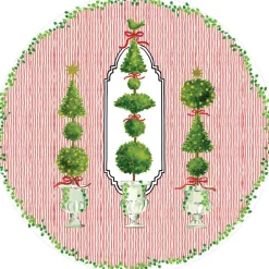 Caspari Christmas Placemats & Coasters|Paper Placemats|Eloise Red Round Paper Placemats - 12 Per Package