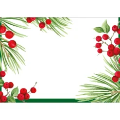 Caspari Place Cards|Evergreen & Berries White Place Cards - 8 count