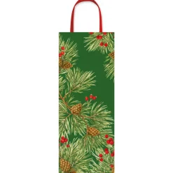 Caspari Christmas Gift & Bottle Bags|Evergreen And Berries Dark Green Gift Bags - includes 1 Gift Bags