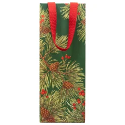 Caspari Christmas Gift & Bottle Bags|Evergreen And Berries Dark Green Gift Bags - includes 1 Gift Bags