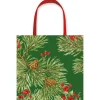 Caspari Christmas Gift & Bottle Bags|Gift & Bottle Bags|Evergreen And Berries Dark Green Gift Bags - includes 1 Gift Bags
