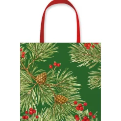 Caspari Christmas Gift & Bottle Bags|Gift & Bottle Bags|Evergreen And Berries Dark Green Gift Bags - includes 1 Gift Bags