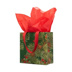 Caspari Christmas Gift & Bottle Bags|Gift & Bottle Bags|Evergreen And Berries Dark Green Gift Bags - includes 1 Gift Bags