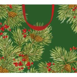 Caspari Christmas Gift & Bottle Bags|Evergreen And Berries Dark Green Gift Bags - includes 1 Gift Bags