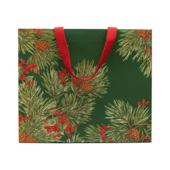 Caspari Christmas Gift & Bottle Bags|Evergreen And Berries Dark Green Gift Bags - includes 1 Gift Bags