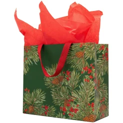 Caspari Christmas Gift & Bottle Bags|Evergreen And Berries Dark Green Gift Bags - includes 1 Gift Bags