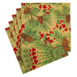 Caspari Paper Luncheon Napkins|Evergreen And Berries Gold Luncheon Napkins - includes 20 Luncheon Napkins