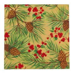 Caspari Paper Luncheon Napkins|Evergreen And Berries Gold Luncheon Napkins - includes 20 Luncheon Napkins