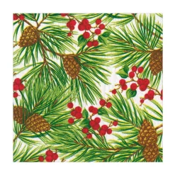 Caspari Paper Luncheon Napkins|Evergreen And Berries White Luncheon Napkins - includes 20 Luncheon Napkins