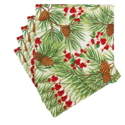 Caspari Paper Luncheon Napkins|Evergreen And Berries White Luncheon Napkins - includes 20 Luncheon Napkins