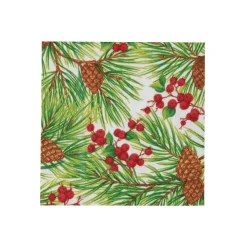 Caspari Paper Cocktail Napkins|Evergreen and Berries White Cocktail Napkins - includes 20 Cocktail Napkins