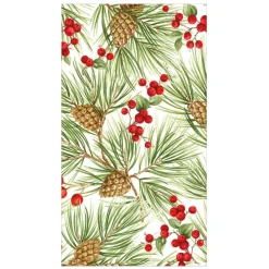 Caspari Paper Guest Towels|Evergreen and Berries White Guest Towels - includes 15 Guest Towels