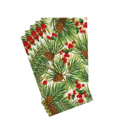 Caspari Paper Guest Towels|Evergreen and Berries White Guest Towels - includes 15 Guest Towels