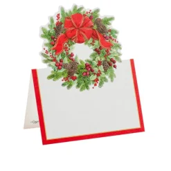 Caspari Place Cards|Evergreen Wreath Place Cards Die Cut Package 8 In