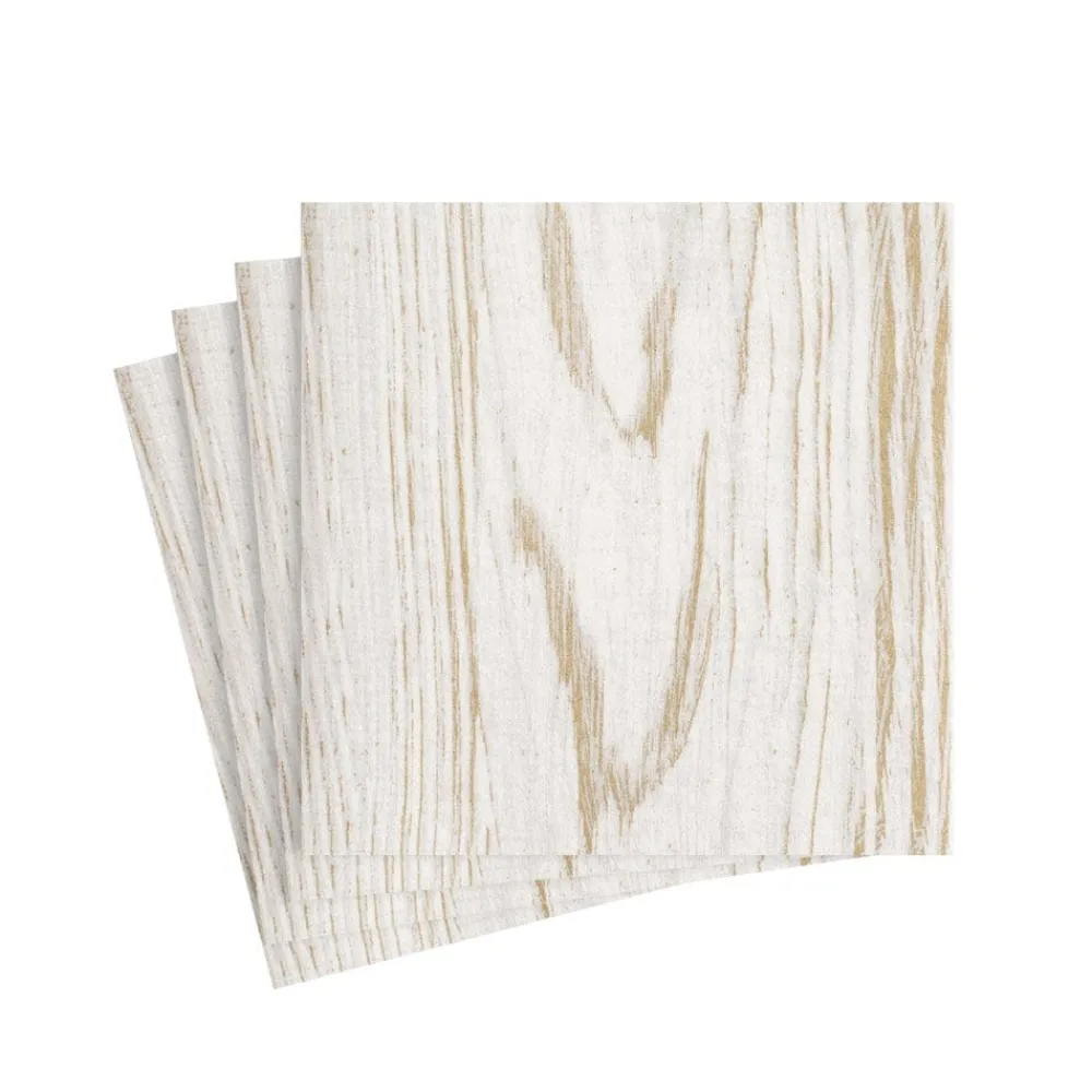 Caspari Paper Cocktail Napkins|Faux Bois Birch Paper Linen Cocktail Napkins - 15 Per Package