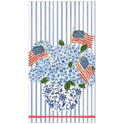Caspari Fourth Of July|Memorial Day|Flags and Hydrangeas Paper Guest Towel Napkins - 15 Per Package